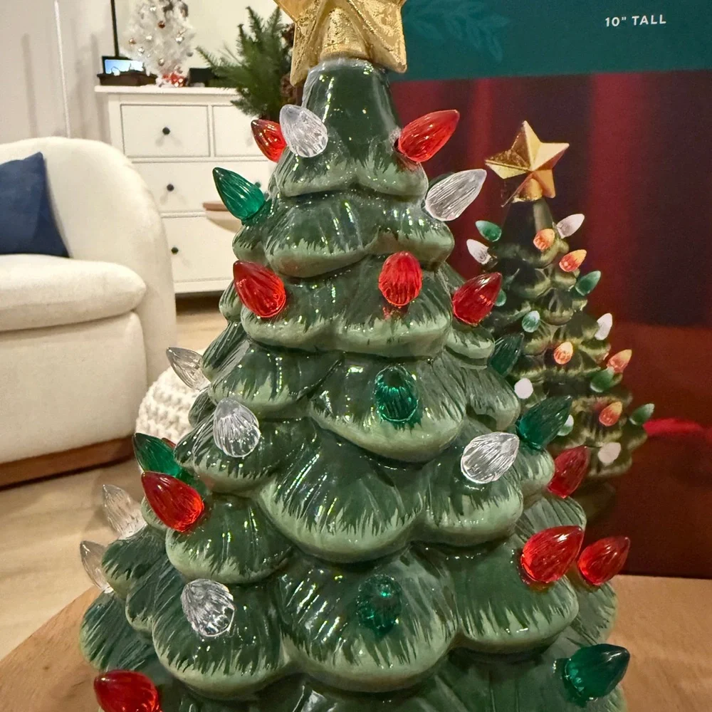 Green Ceramic Light-Up Tree with Star